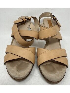 Ladies Reed Krakoff Boxer Strappy Sandals  Natural Leather Heels  Size 41 US 9.5